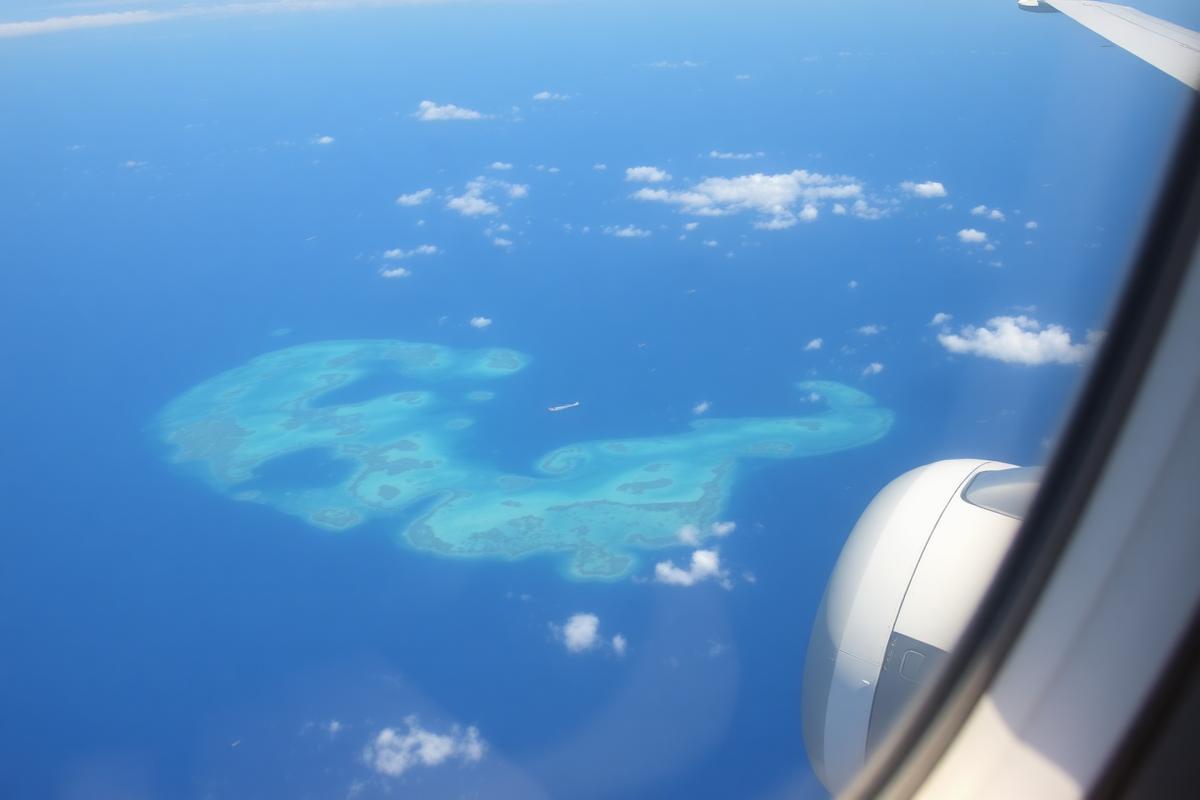 Aerial view of scattered Lakshadweep coral atolls in the ocean
